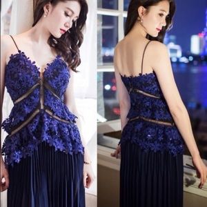 NWT Self Portrait Navy Lace Sequin Dress